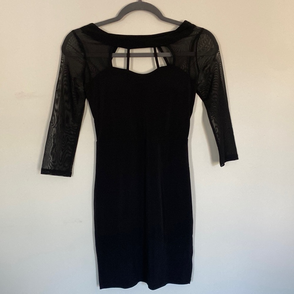 *!!WORN ONCE!!* black bodycon dress with mesh sleeves from CHARLOTTE RUSSE.
